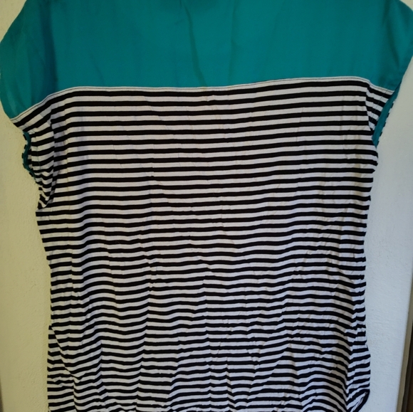Westbound Ladies Top, turquoise with black and white stripes, l - Picture 2 of 6